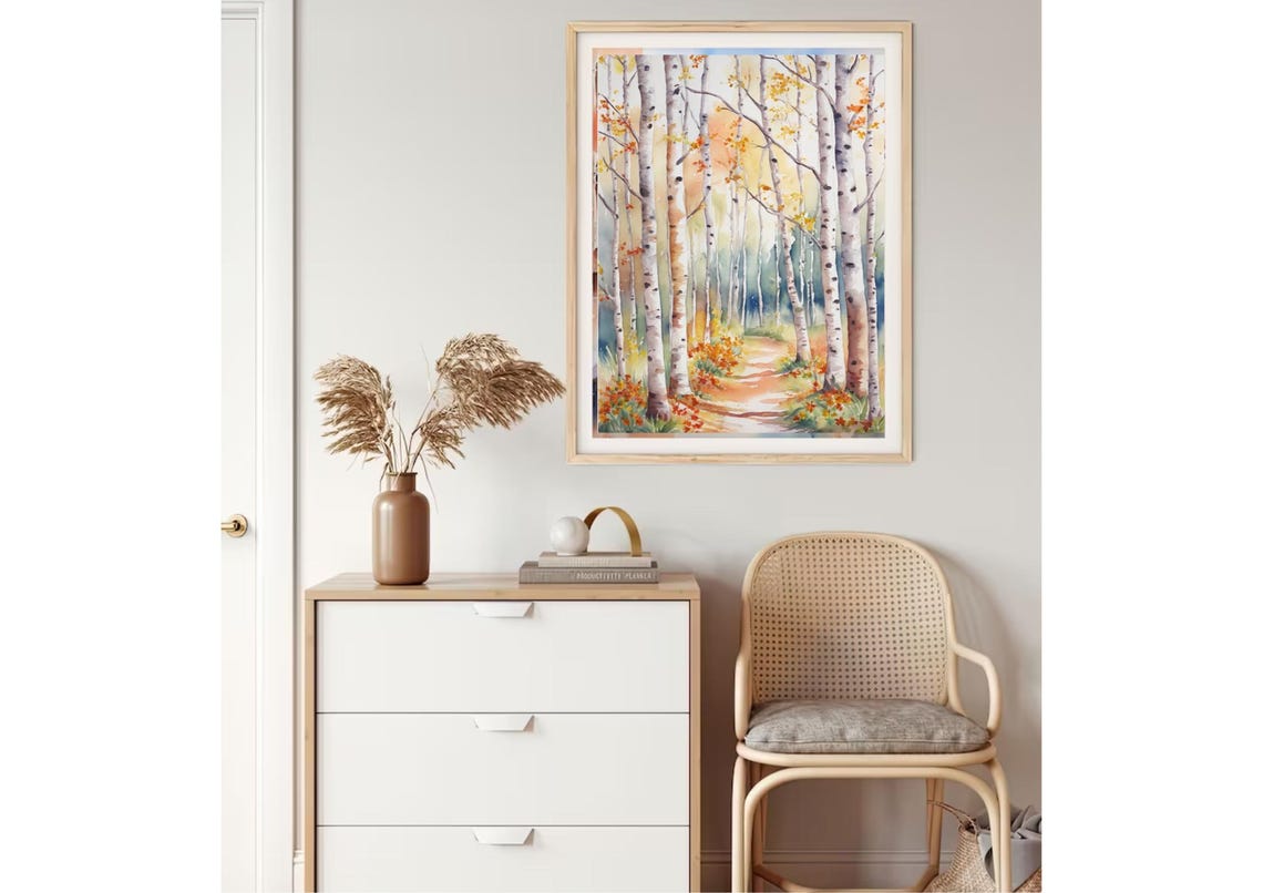 Autumn Birch Forest Path Watercolor Fall Aspen Trail Landscape Poster - Image 5