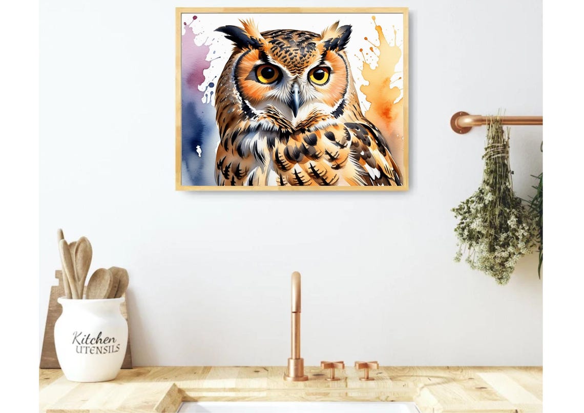 Owl Painting Brown Owl Watercolor Art Print Night Bird Of Prey Wall Art White Owl Portrait Art Poster Birds Lovers Gifts - Image 2