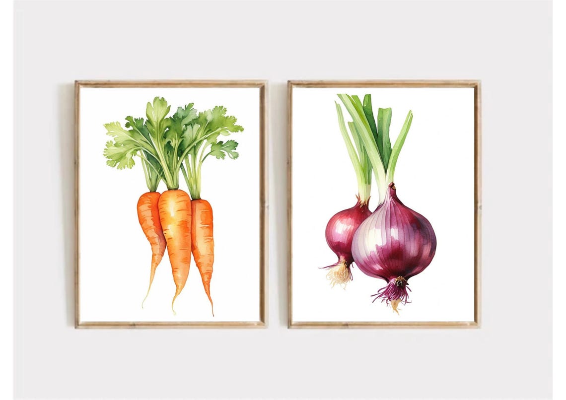 Three Upright Carrots With Leafy Green Tops Watercolor Kitchen Poster - Image 4