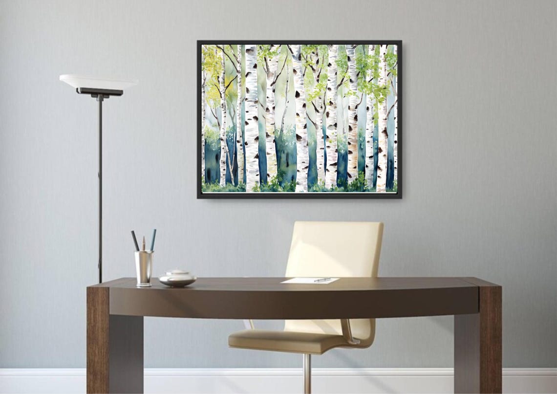 Birch Aspen Tree Trunks Watercolor Forest Close Up Nature Art Poster - Image 5