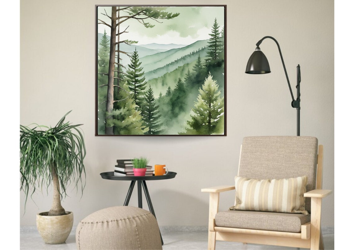 Misty Appalachian Ridges Tall Pines Watercolor Mountain Poster - Image 4