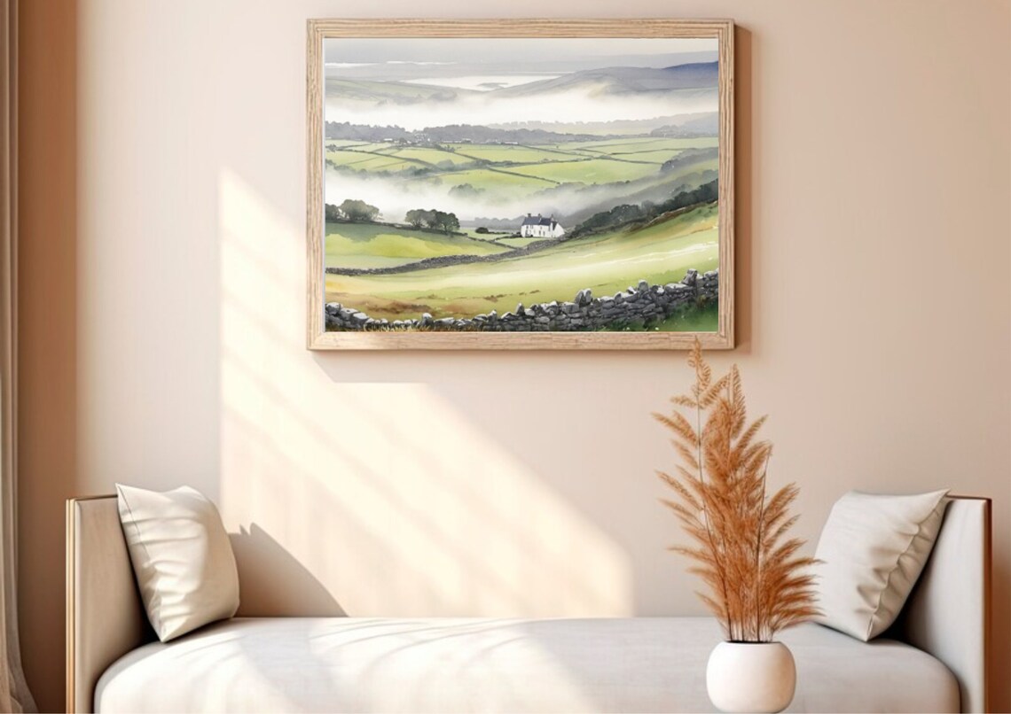 Ring Of Kerry Misty Irish Farmhouse Landscape Watercolor Poster - Image 2