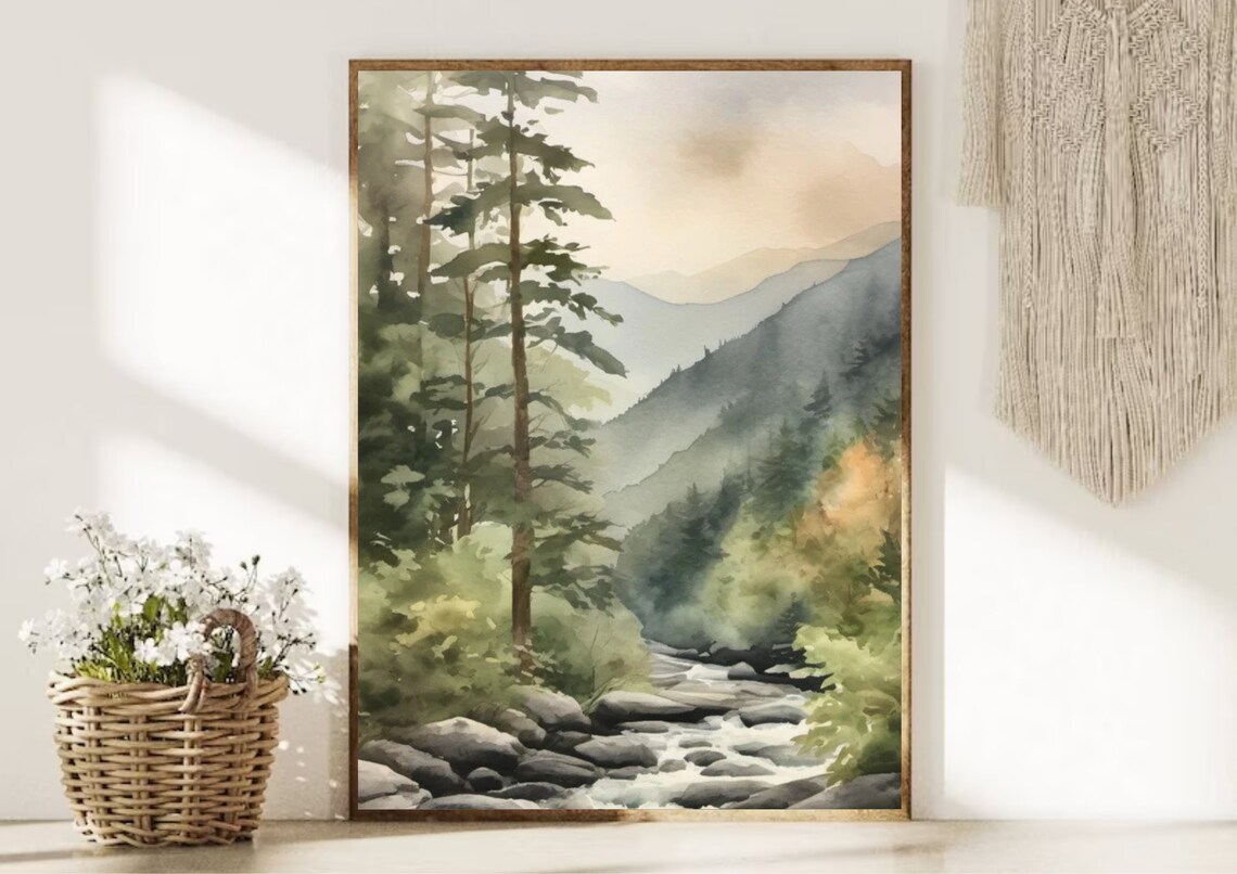 Great Smoky Mountains Watercolor Art Print, Foggy Forest - Image 6