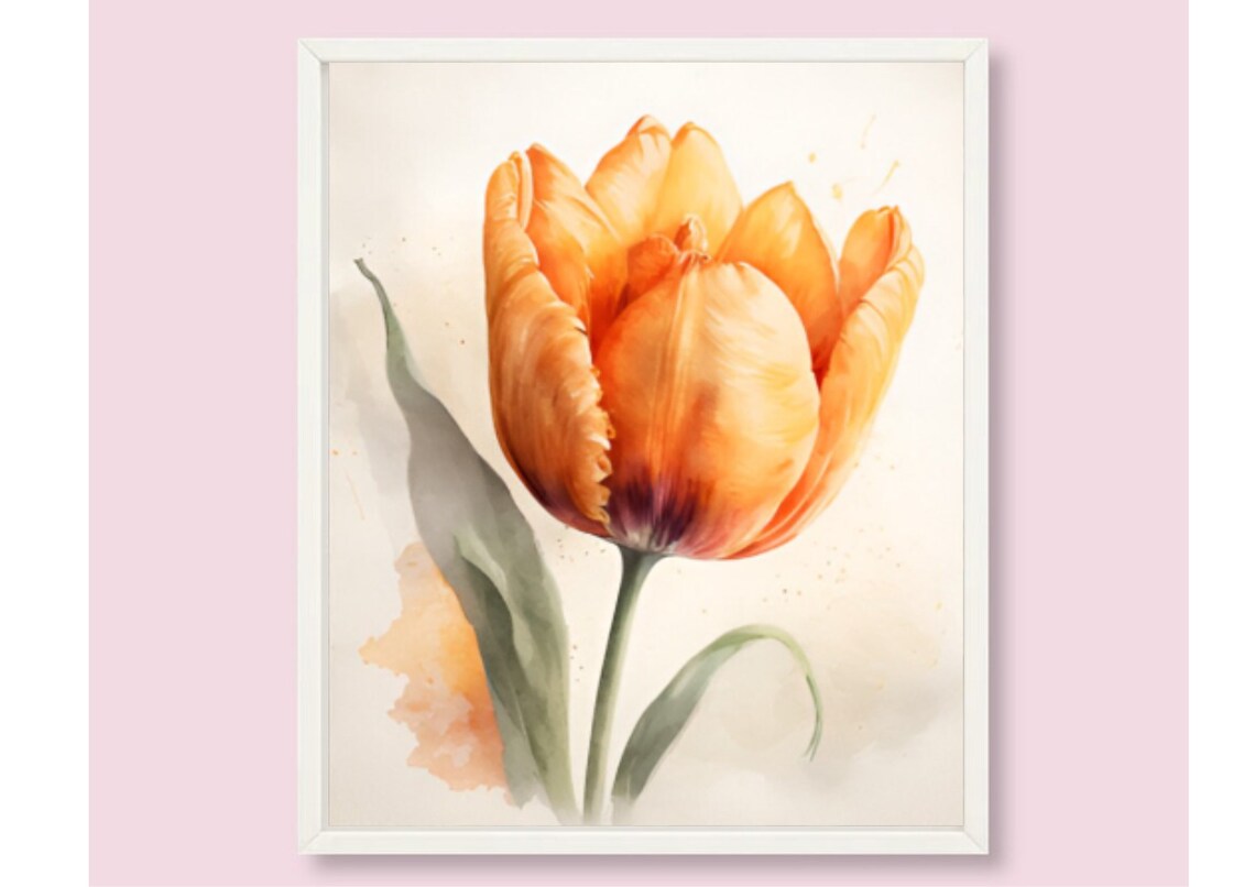 Orange Tulip Watercolor Botanical Flower Single Bloom Close Up Poster - Image 6