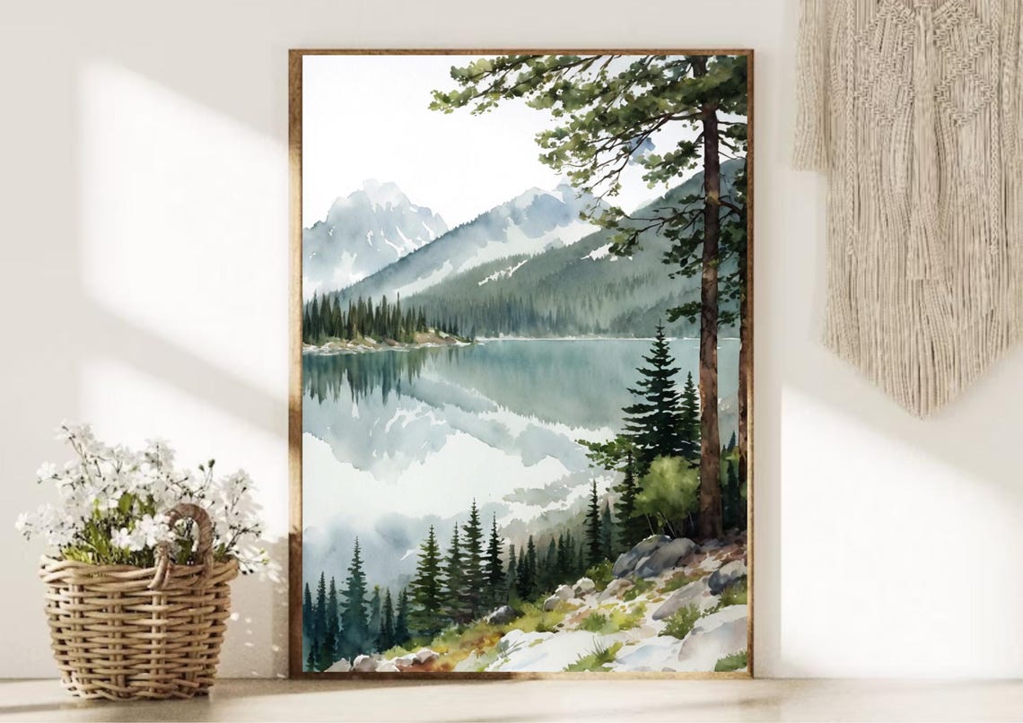 Lake Pend Oreille Pine Reflection Watercolor Idaho Mountain Art Poster - Image 4