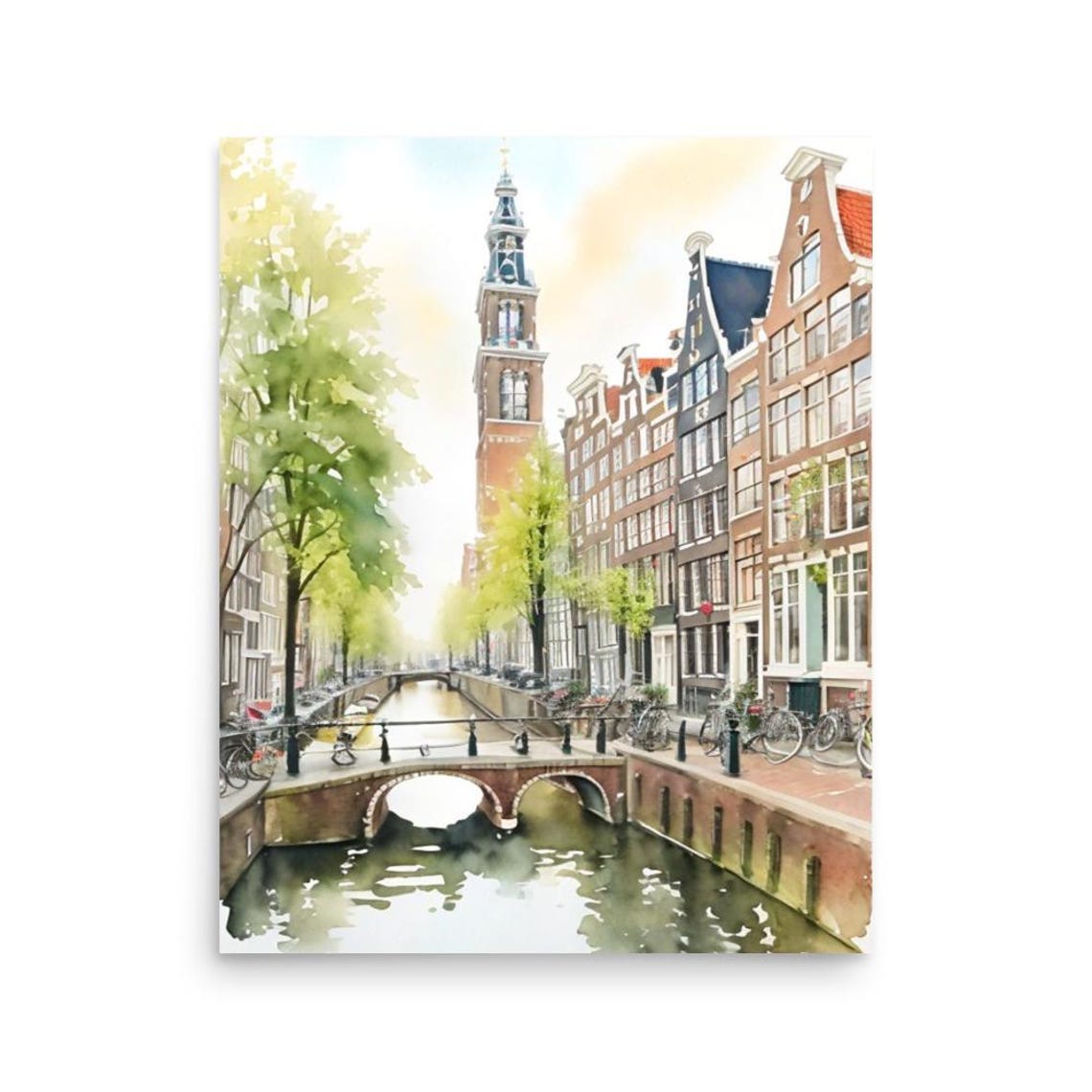 Amsterdam Painting Netherlands Cityscape Watercolor Art Print Amsterdam Travel Poster Europe Cityscape Wall Art Amsterdam Illustration - Image 3