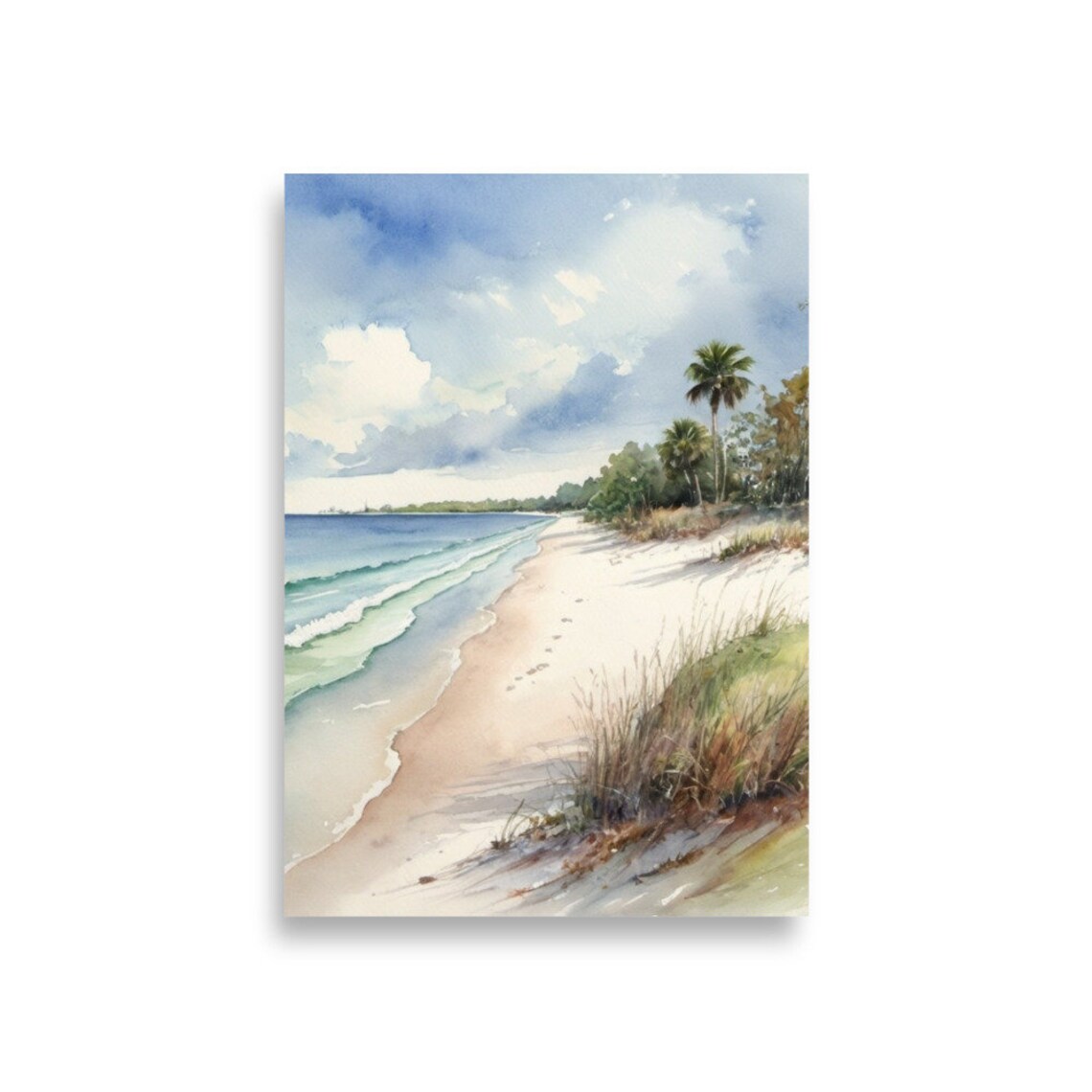 Florida Coastal Watercolor Travel Poster, Beach And Palm Trees - Image 4