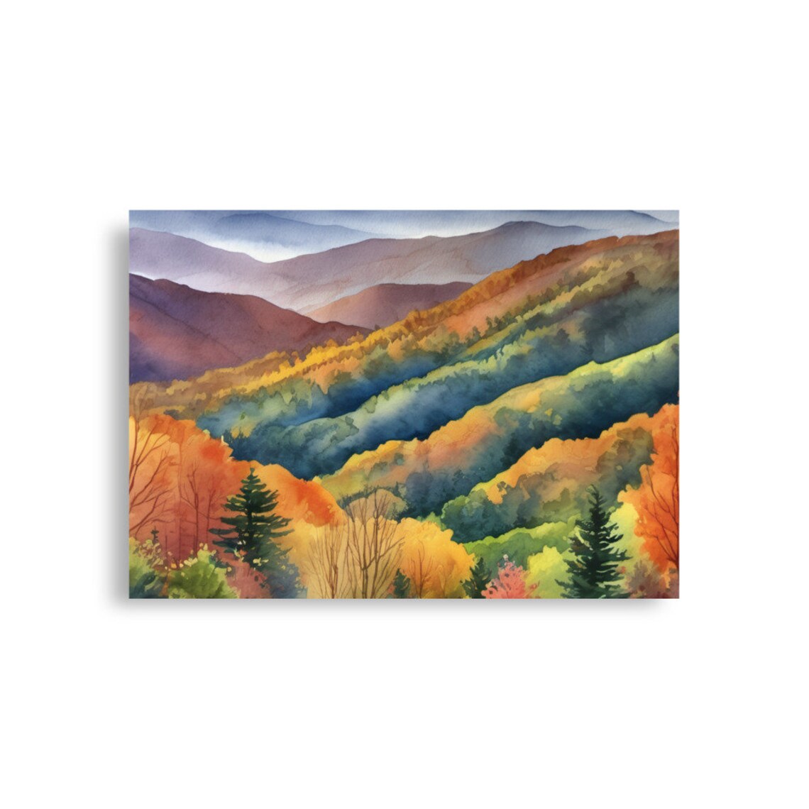 Smoky Mountains Watercolor Art Print, Fall Landscape - Image 2