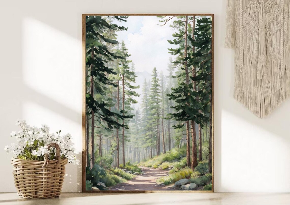 Foggy Pine Forest Watercolor Art Print, Pacific Northwest - Image 4