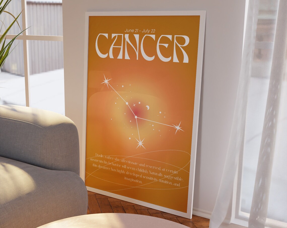 Cancer Zodiac Constellation Orange Aura Gradient Star Sign Poster - Image 4