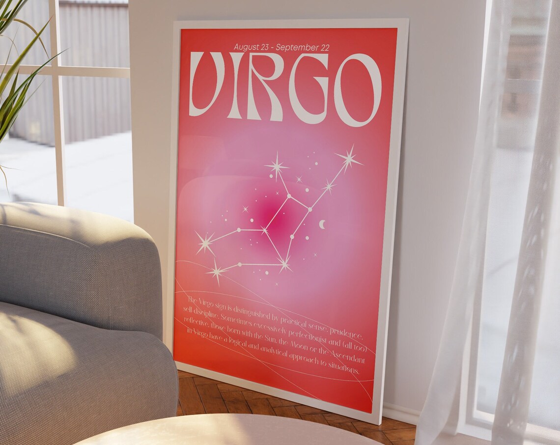Virgo Zodiac Constellation Pink Aura Gradient Star Sign Poster - Image 4