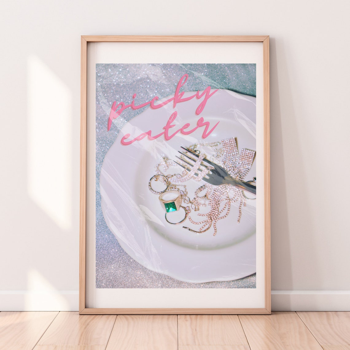 Funny Picky Eater Jewelry Plate Pink Script Girly Kitchen Poster - Image 2