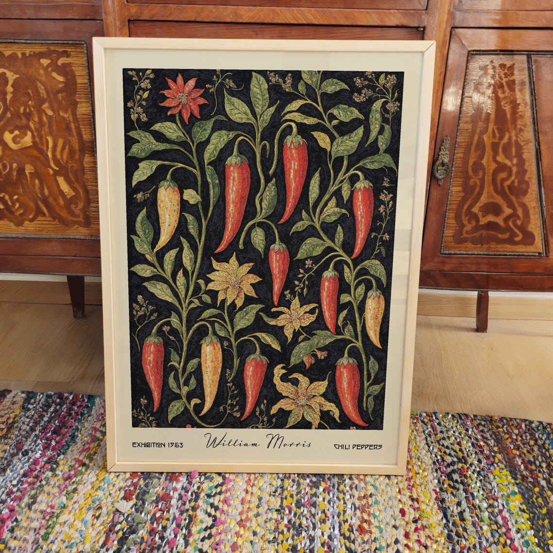 William Morris Style Chili Peppers Botanical 1953 Kitchen Art Poster - Image 3