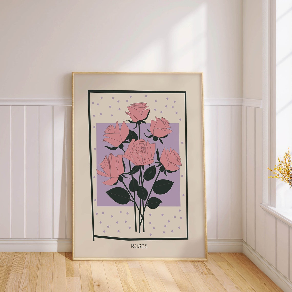 Pink Roses Lilac Lavender Background Modern Botanical Floral Poster - Image 2