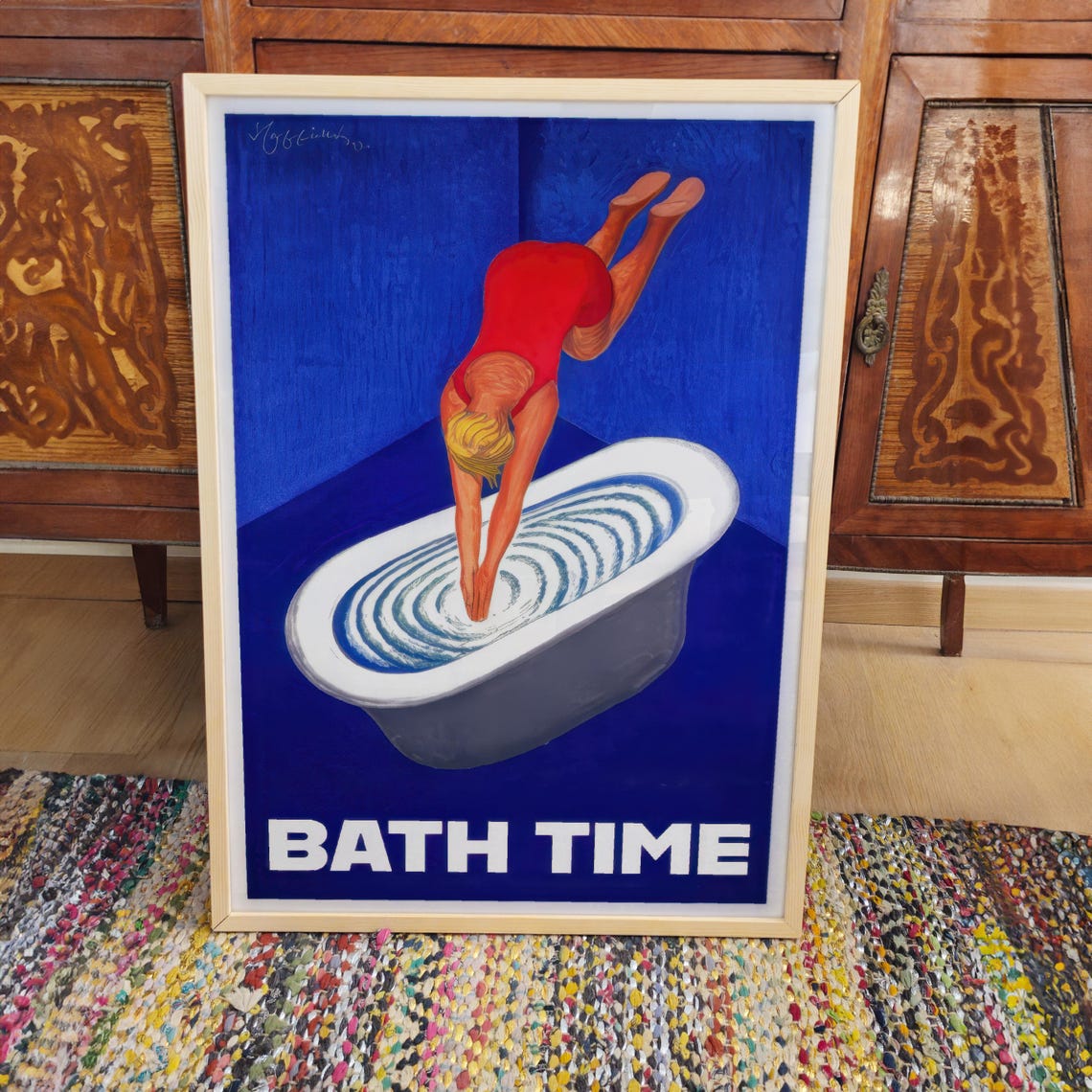 Bath Time Woman Diving Into Bathtub Retro Pop Bathroom Art Poster - Image 3
