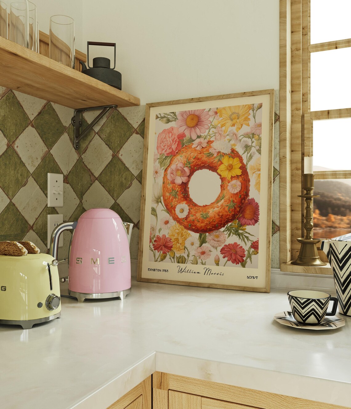 Retro Donut Kitchen Print William Morris Botanical Wall Art Cooking Decor Printed On Luxury Paper - Image 3