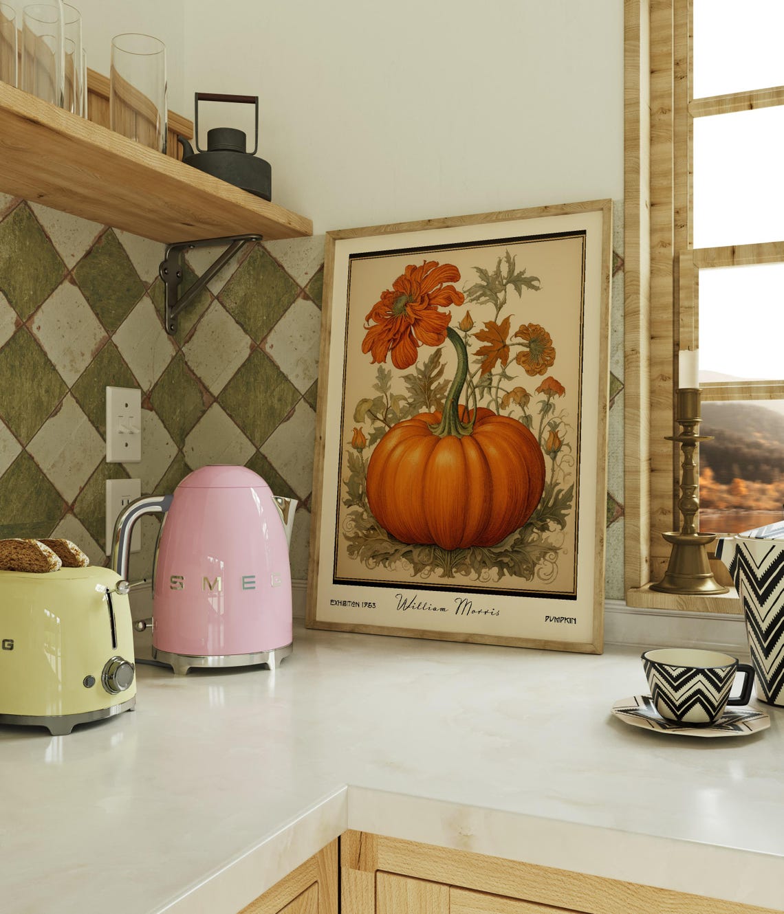 William Morris Style Pumpkin And Blossom Vintage Kitchen Poster - Image 2