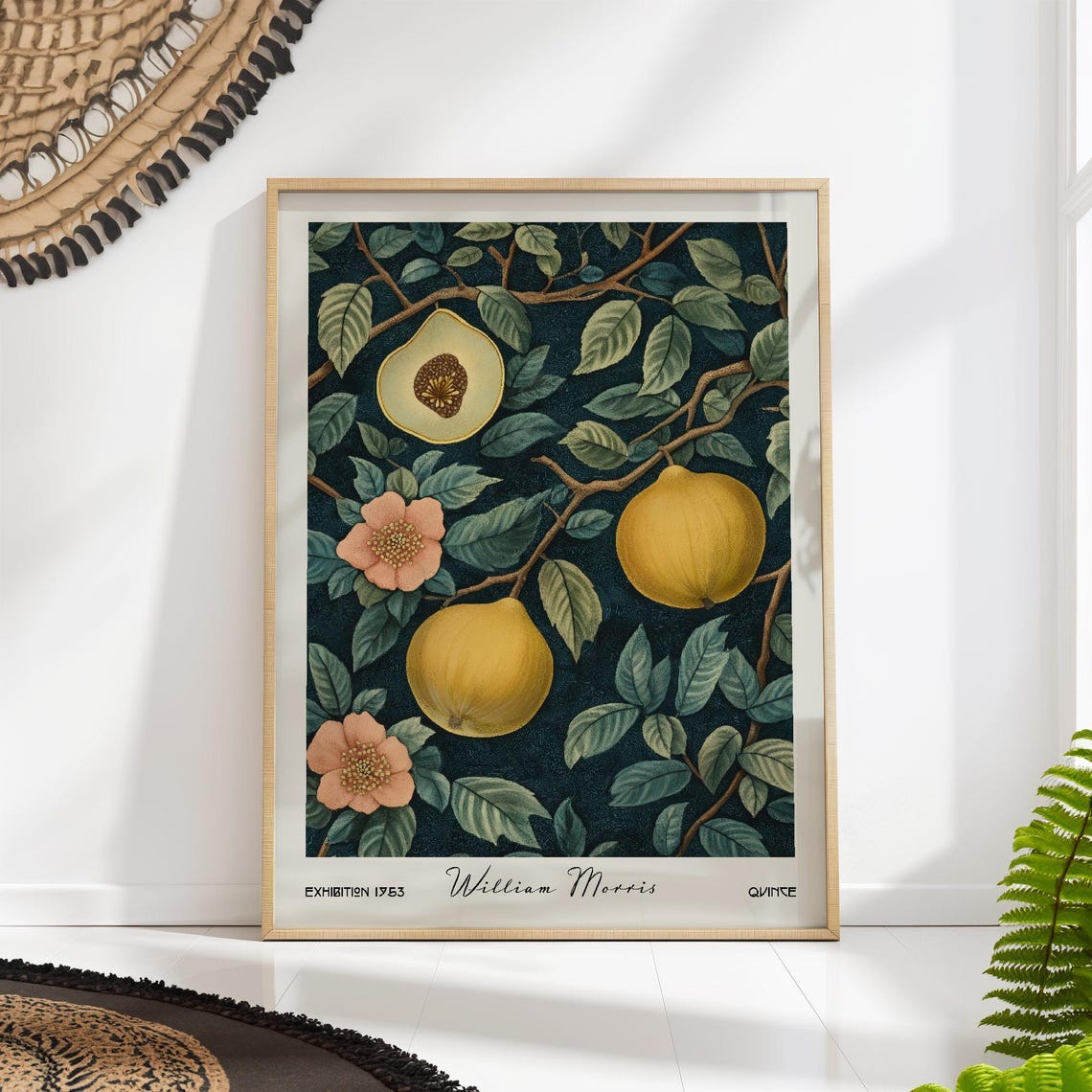 William Morris Style Quince Botanical 1953 Vintage Fruit Art Poster