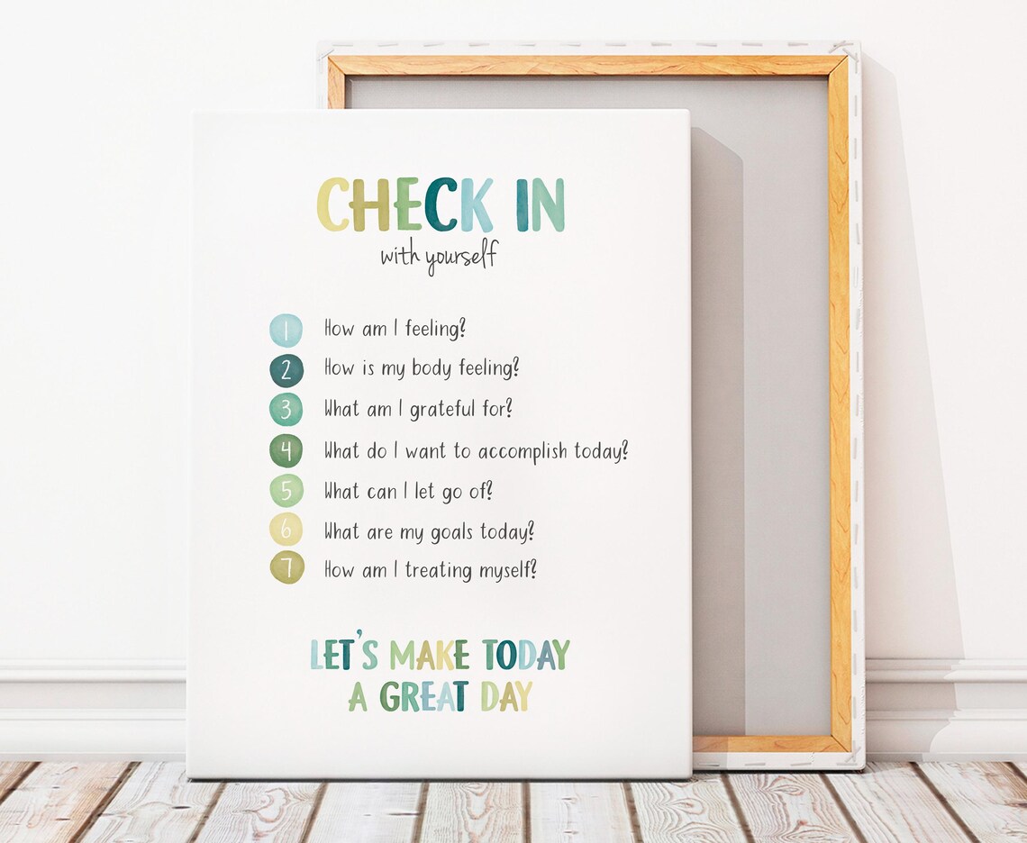 Check In With Yourself Poster Daily Mindfulness Questions Self Care Art