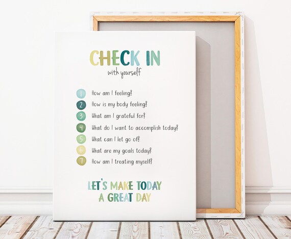 Check In With Yourself Poster Daily Mindfulness Questions Self Care Art