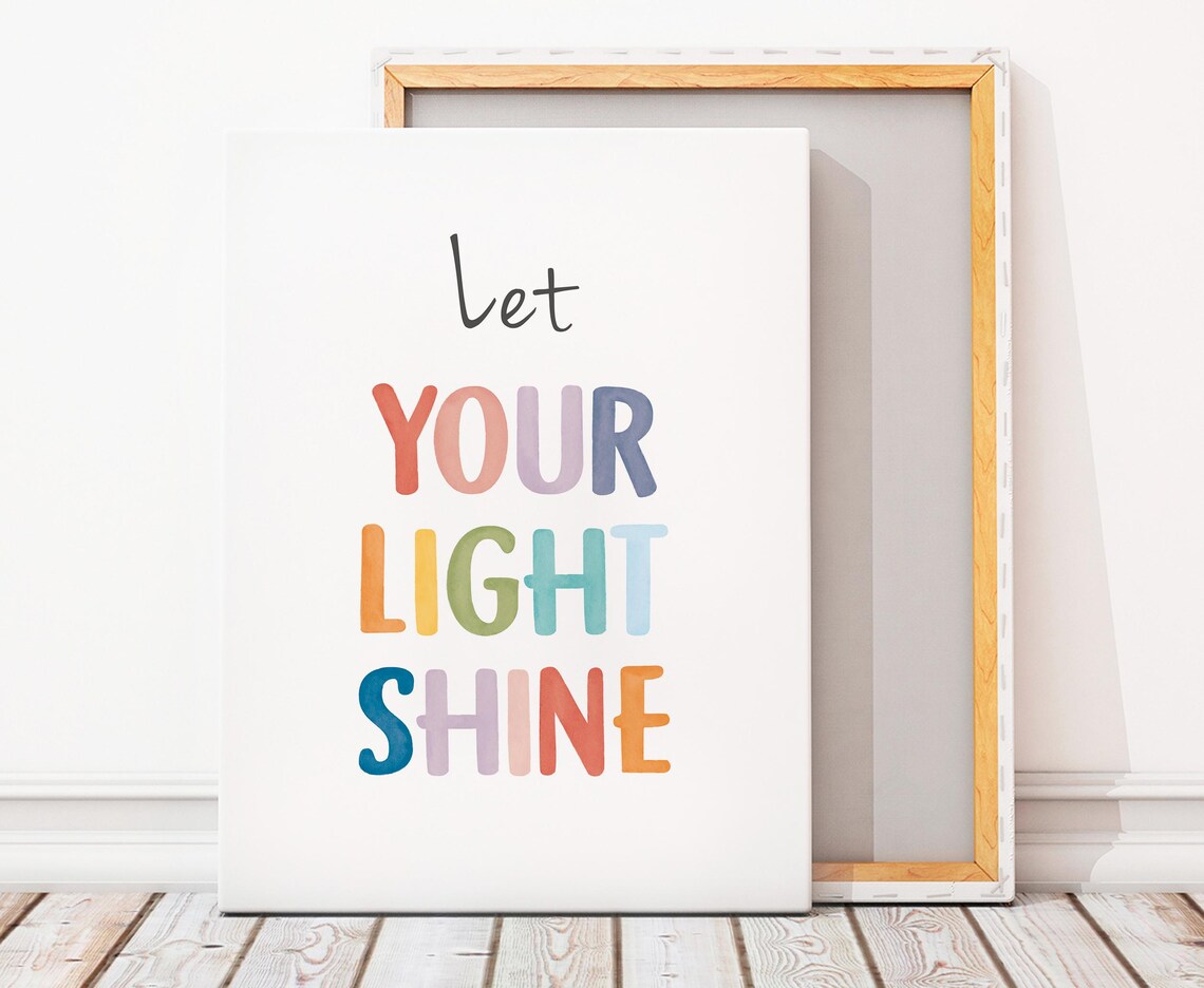 Let Your Light Shine Rainbow Watercolor Inspirational Quote Poster - Image 3