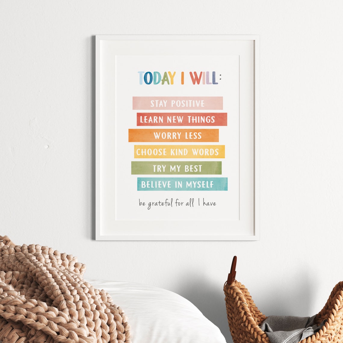 Today I Will Daily Affirmations Kids Rainbow Pastel Classroom Poster - Image 5