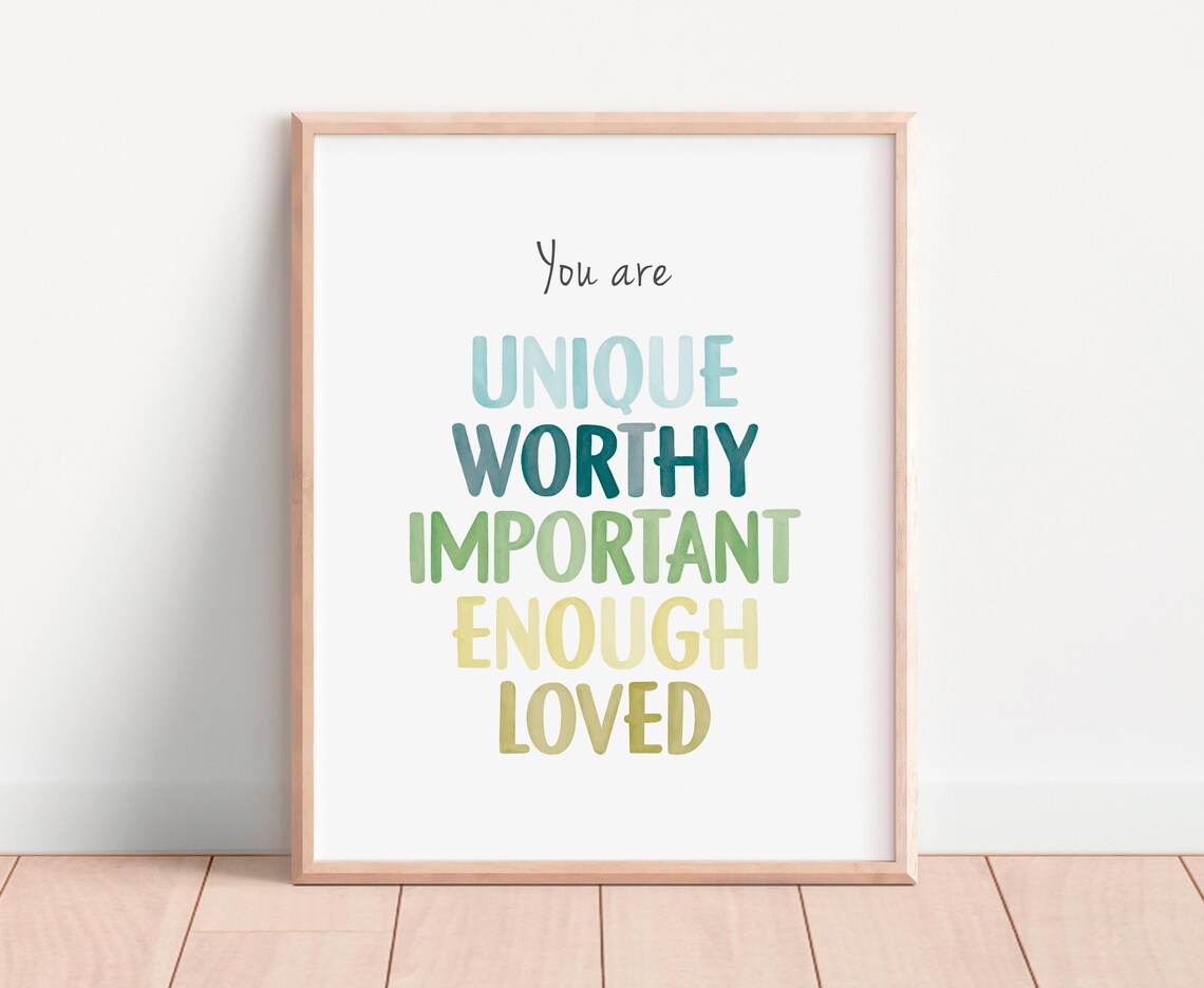 You Are Unique Worthy Important Loved Watercolor Affirmation Poster - Image 3