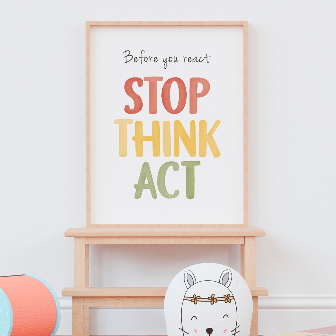 Before You React Stop Think Act Rainbow Watercolor Kids Quote Poster - Image 8