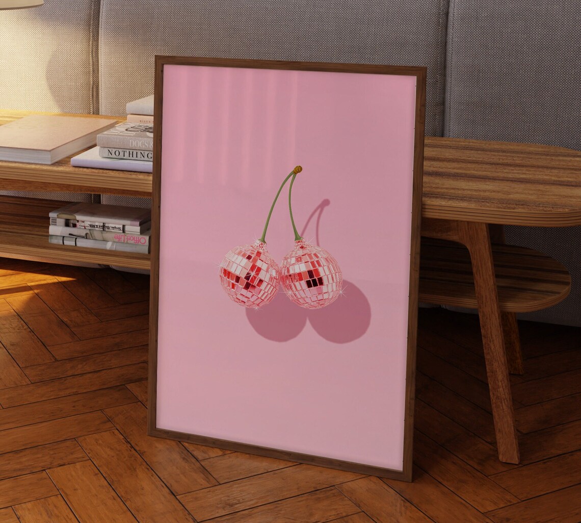 Pink Disco Ball Cherry Mirrorball Trendy Aesthetic Dorm Art Poster - Image 2