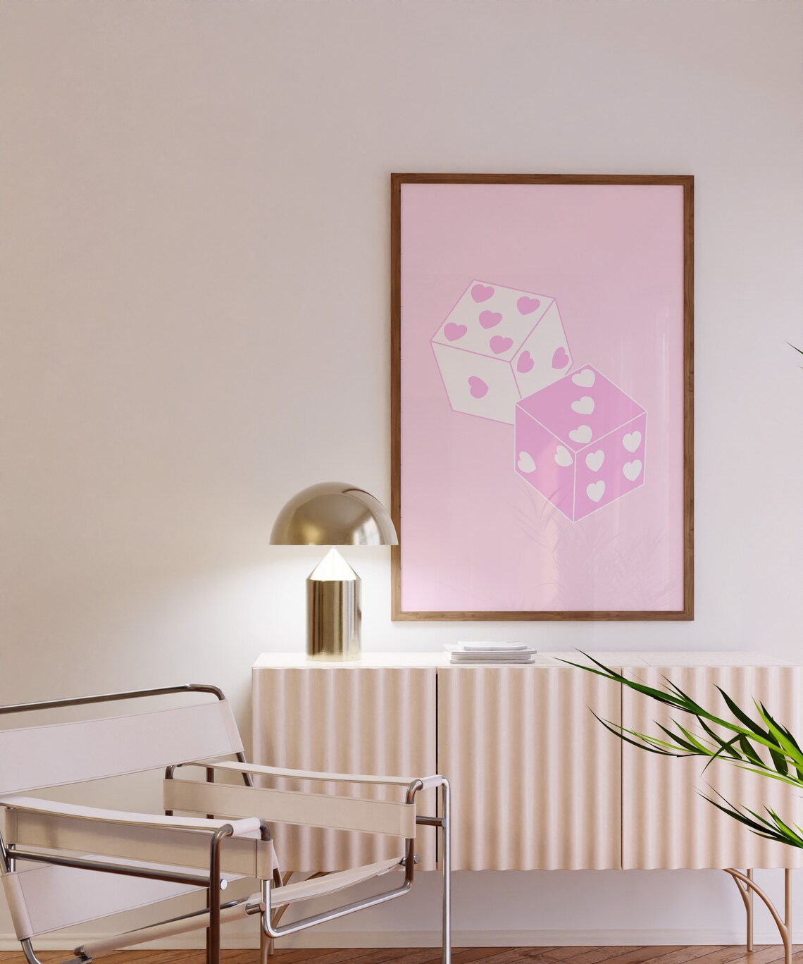 Pink Dice with Heart Pips Cute Lucky Girly Aesthetic Wall Art - Image 3
