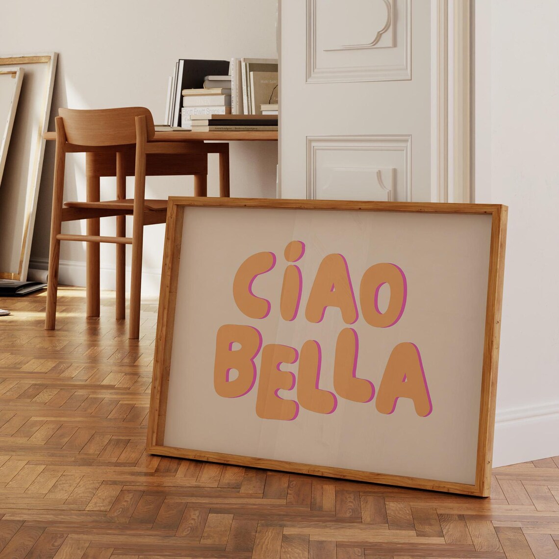 Ciao Bella Orange Pink Bubble Lettering Italian Quote Poster - Image 2