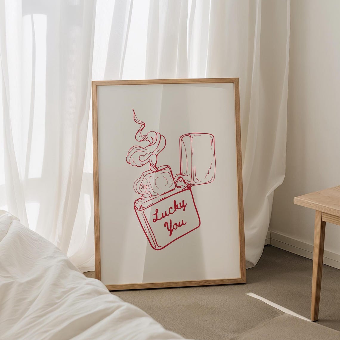 Lucky You Red Lighter Line Art Minimalist Retro Trendy Poster - Image 4