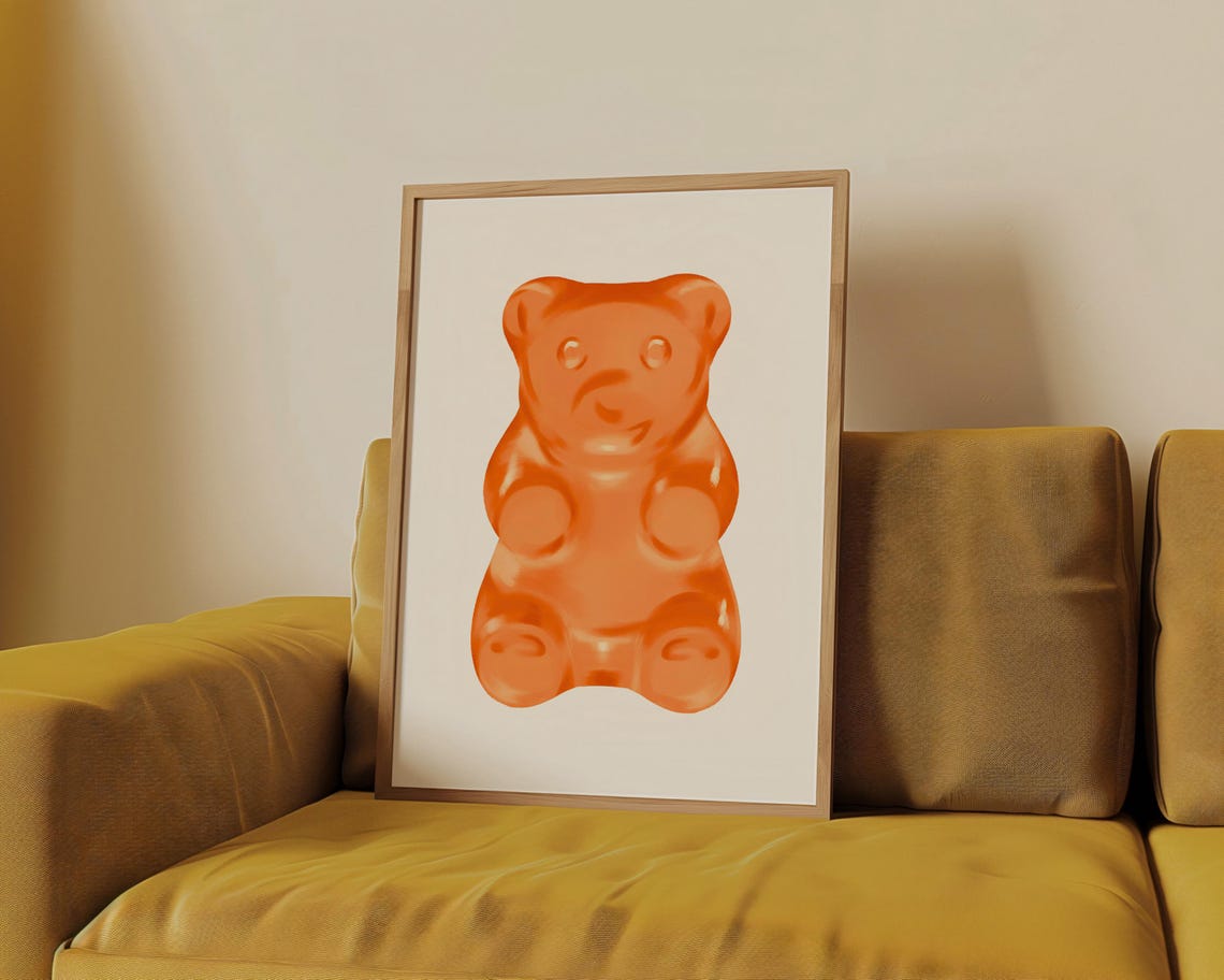 Glossy Orange Gummy Bear Pop Candy Fun Trendy Kids Room Poster - Image 2