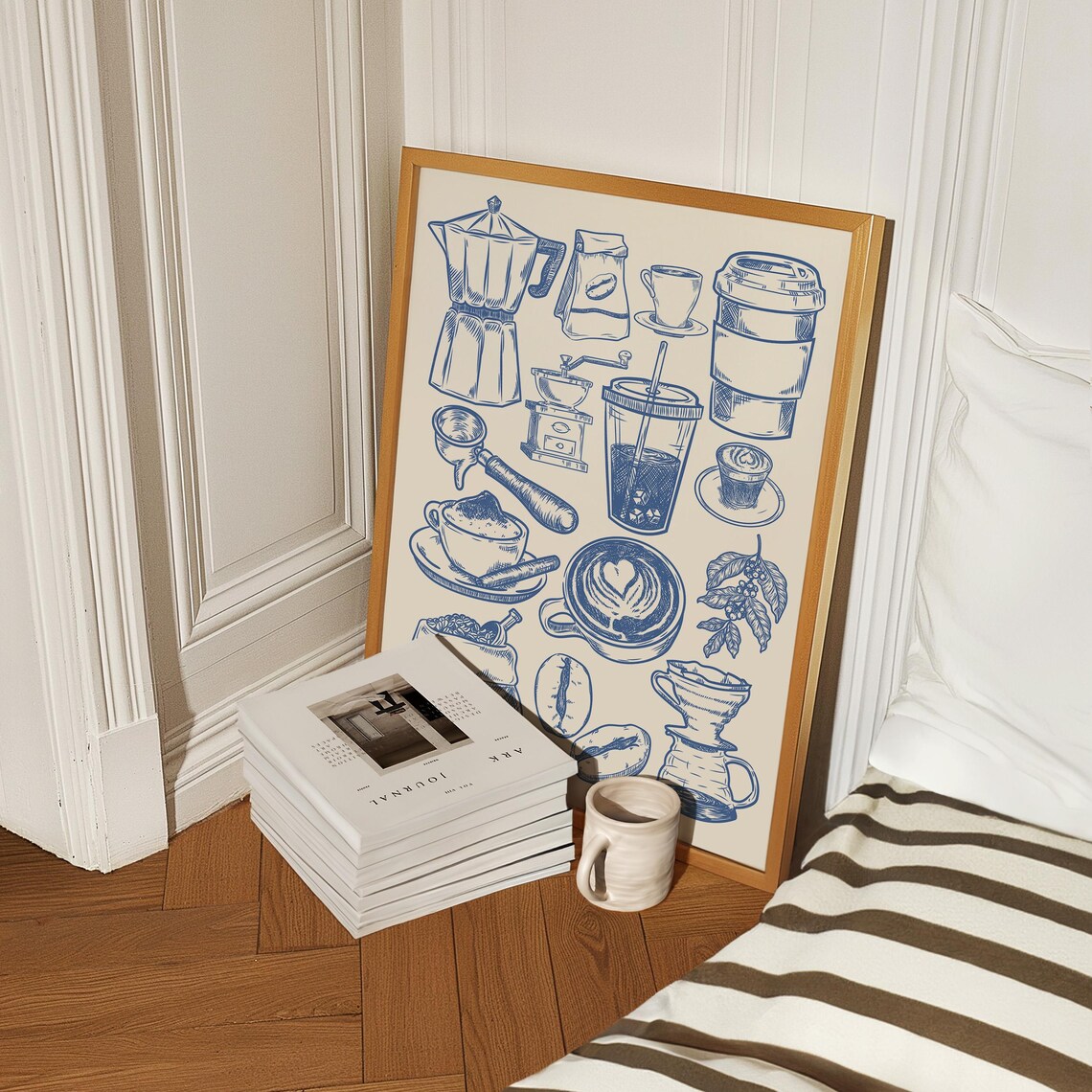 Coffee Wall Art, Navy Coffee Bar Art Print