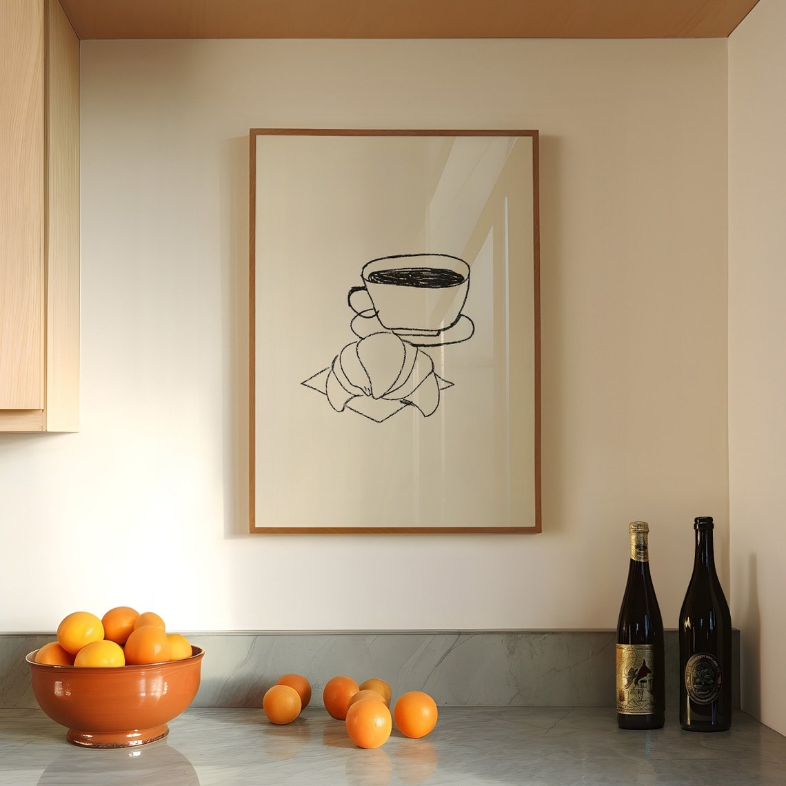 Coffee Cup And Croissant Line Drawing Minimalist Kitchen Poster - Image 3