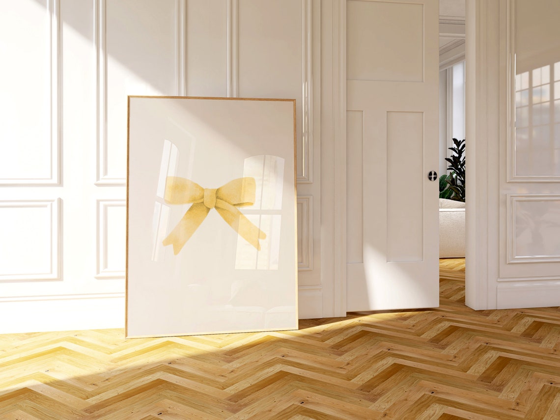 Yellow Watercolor Bow Single Bright Girly Bedroom Decor Wall Art - Image 3