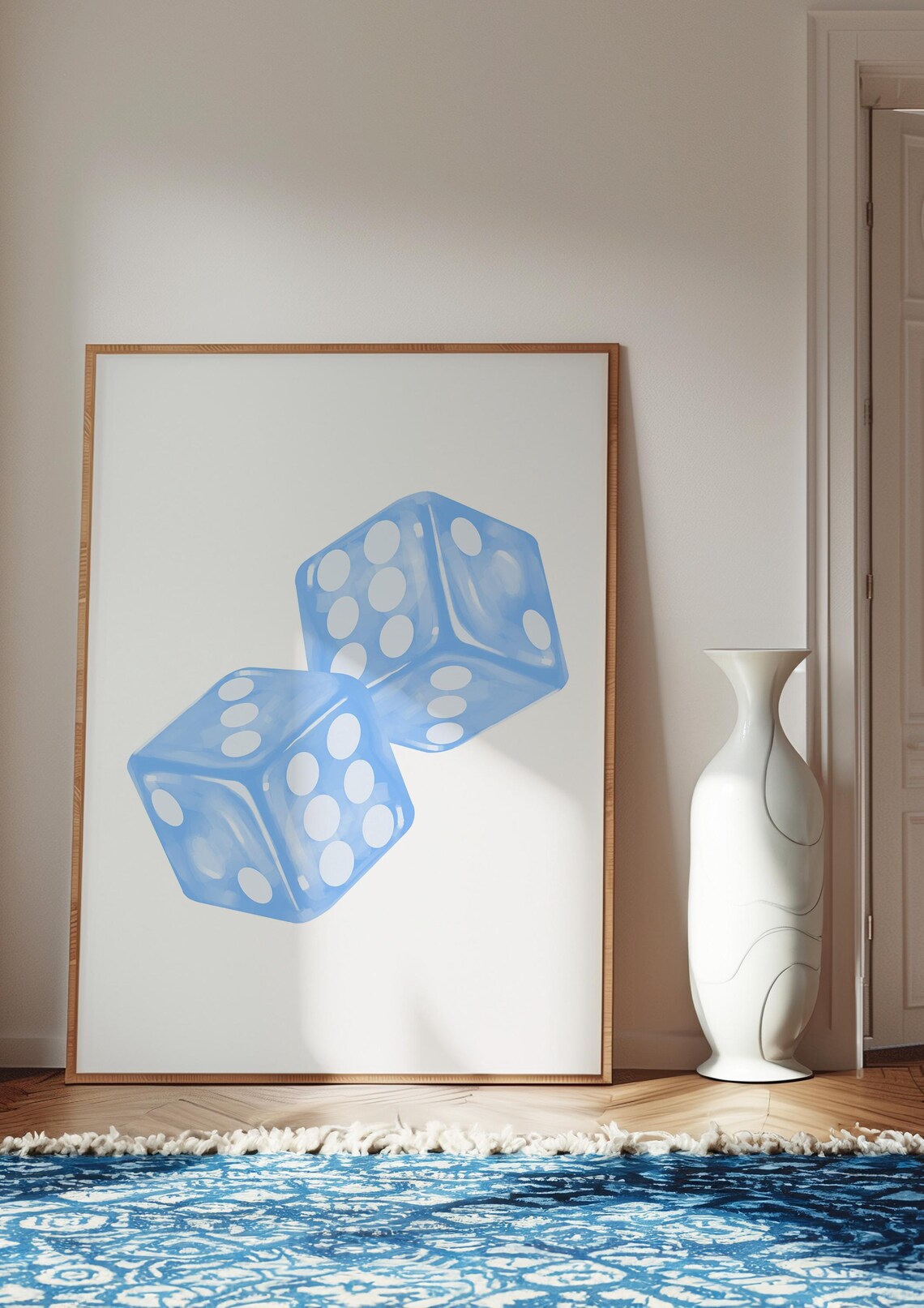 Two Baby Blue Fuzzy Dice Soft Watercolor Preppy Dorm Room Art Poster - Image 4