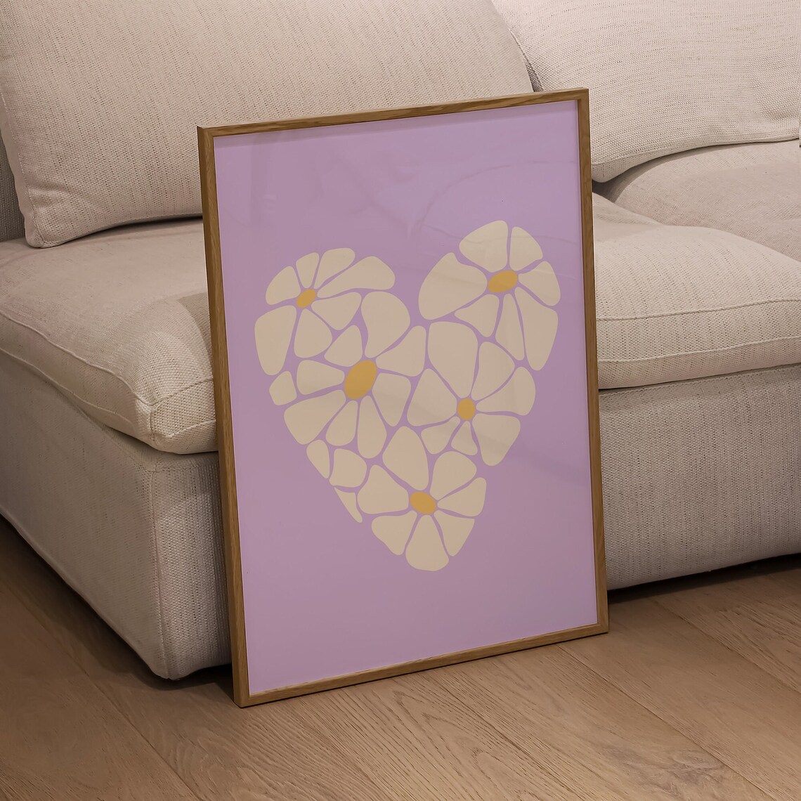 Lavender Purple Daisy Heart Flower Retro Aesthetic Funky Wall Art