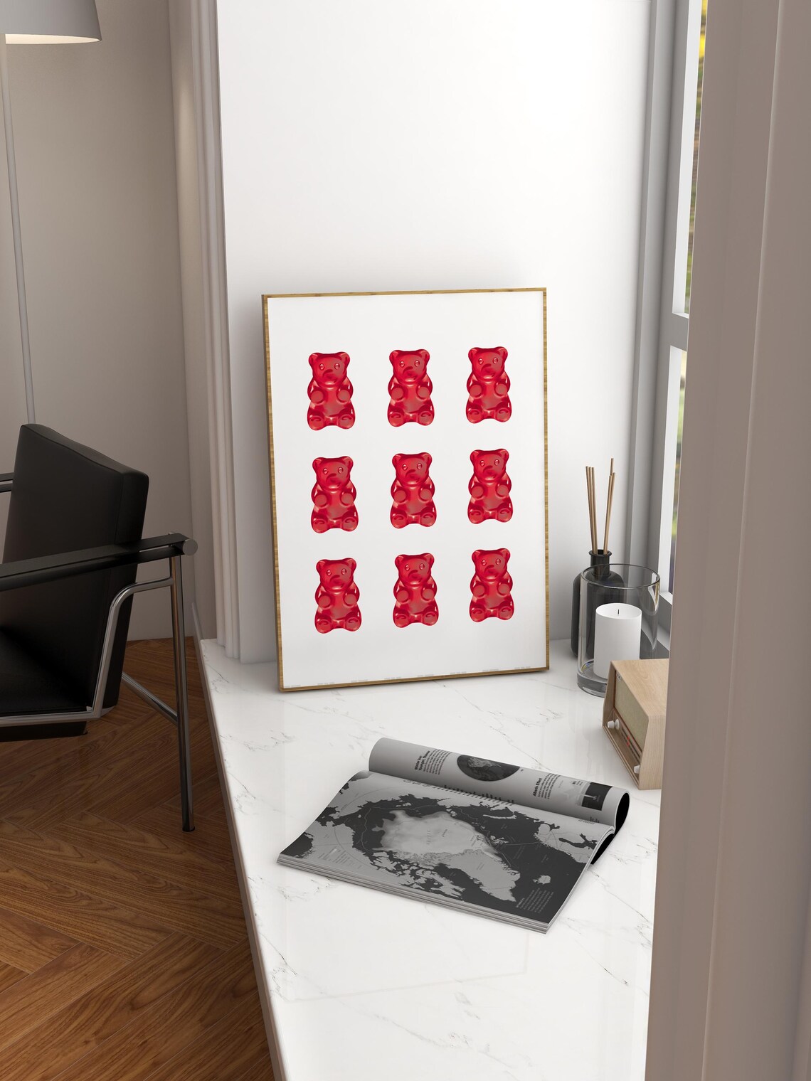 Nine Glossy Red Gummy Bears Grid Fun Pop Candy Kids Trendy Poster - Image 3
