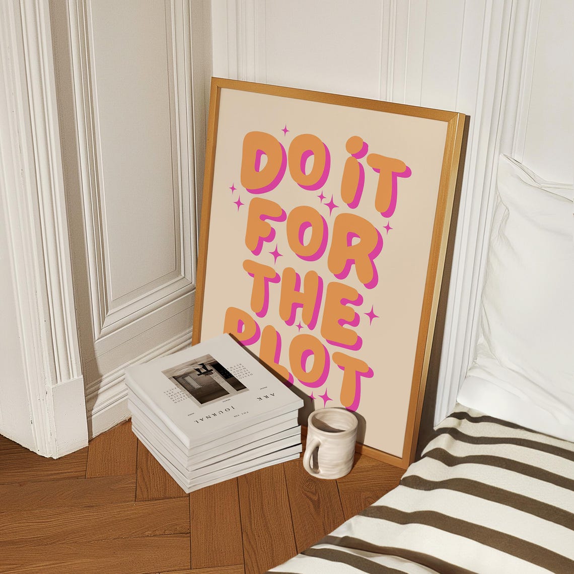 Do It For The Plot Bold Orange Pink Retro Typography Wall Poster - Image 2