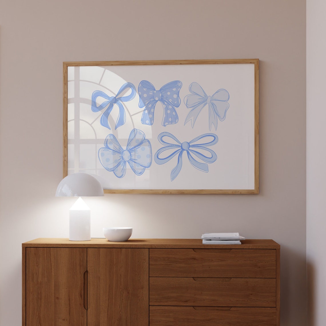 Five Blue Hand Drawn Bow Illustrations Coquette Ribbon Wall Poster - Image 2