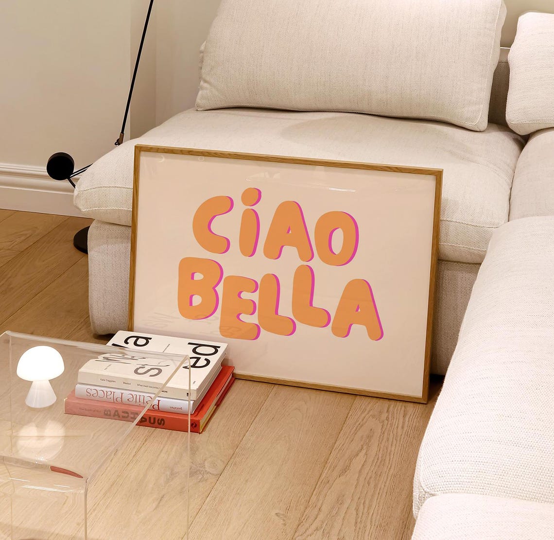 Ciao Bella Orange Pink Bubble Lettering Italian Quote Poster - Image 3
