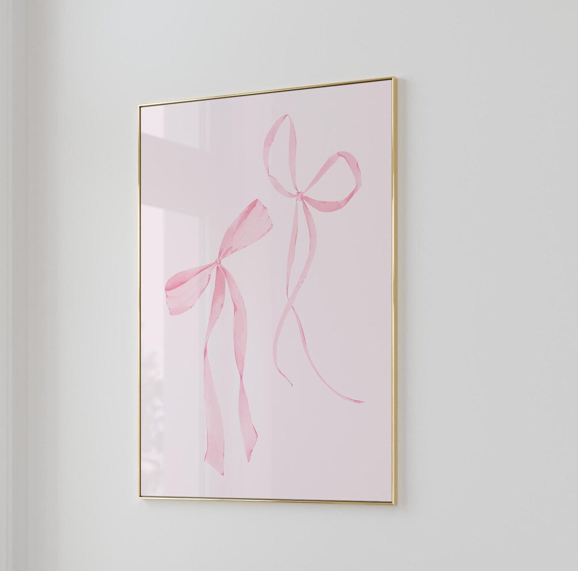 Two Pink Watercolor Ribbon Bows Delicate Romantic Coquette Poster - Image 2