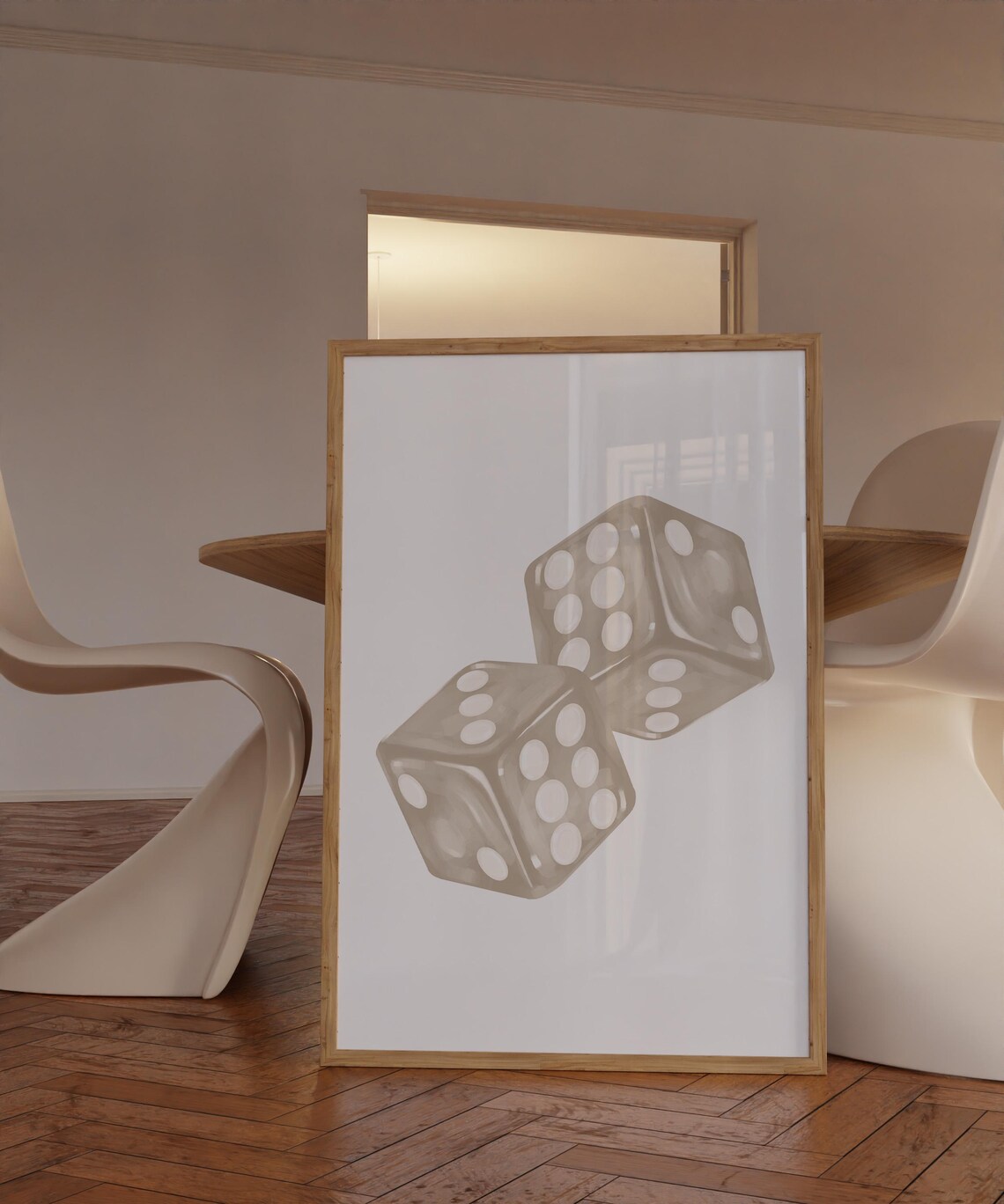 Neutral Beige Transparent Dice Pair Trendy Minimalist Aesthetic Poster - Image 3