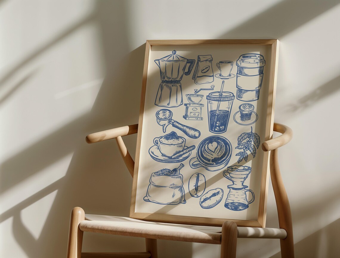 Coffee Wall Art, Navy Coffee Bar Art Print - Image 2