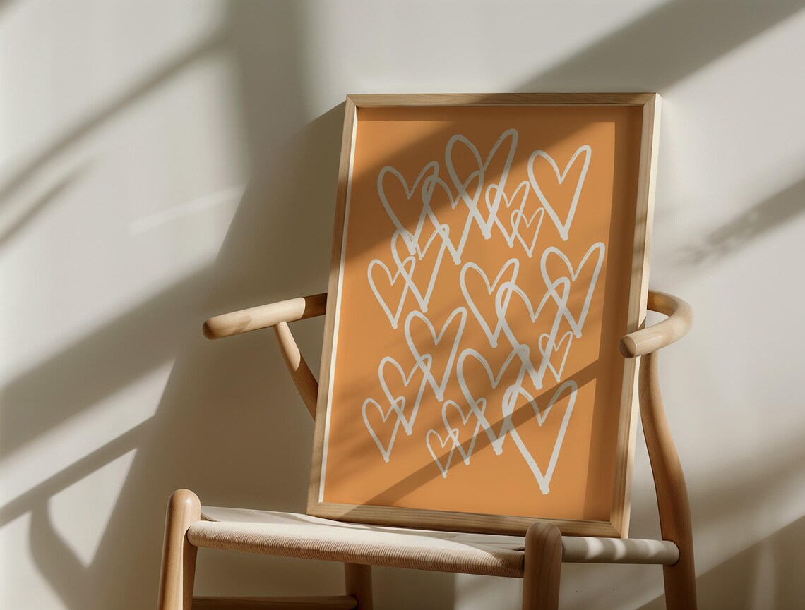 White Doodle Hearts On Burnt Orange Girly Valentine Art Poster - Image 4
