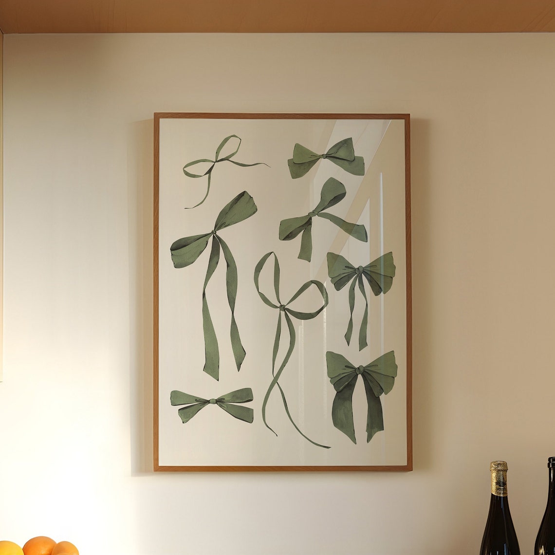 Sage Green Ribbon Bows Watercolor Pattern Art Poster Nursery Decor - Image 2