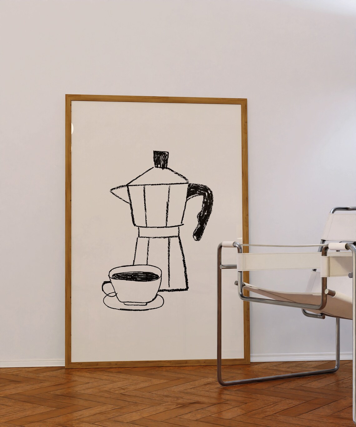 Italian Moka Pot Espresso Coffee Line Art Minimalist Kitchen Poster
