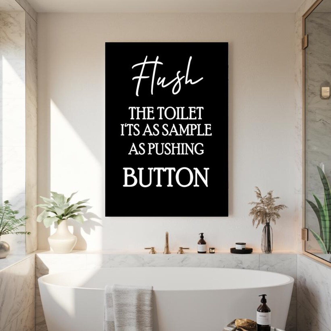 Flush The Toilet Funny Bathroom Rule Minimalist Black Poster - Image 2