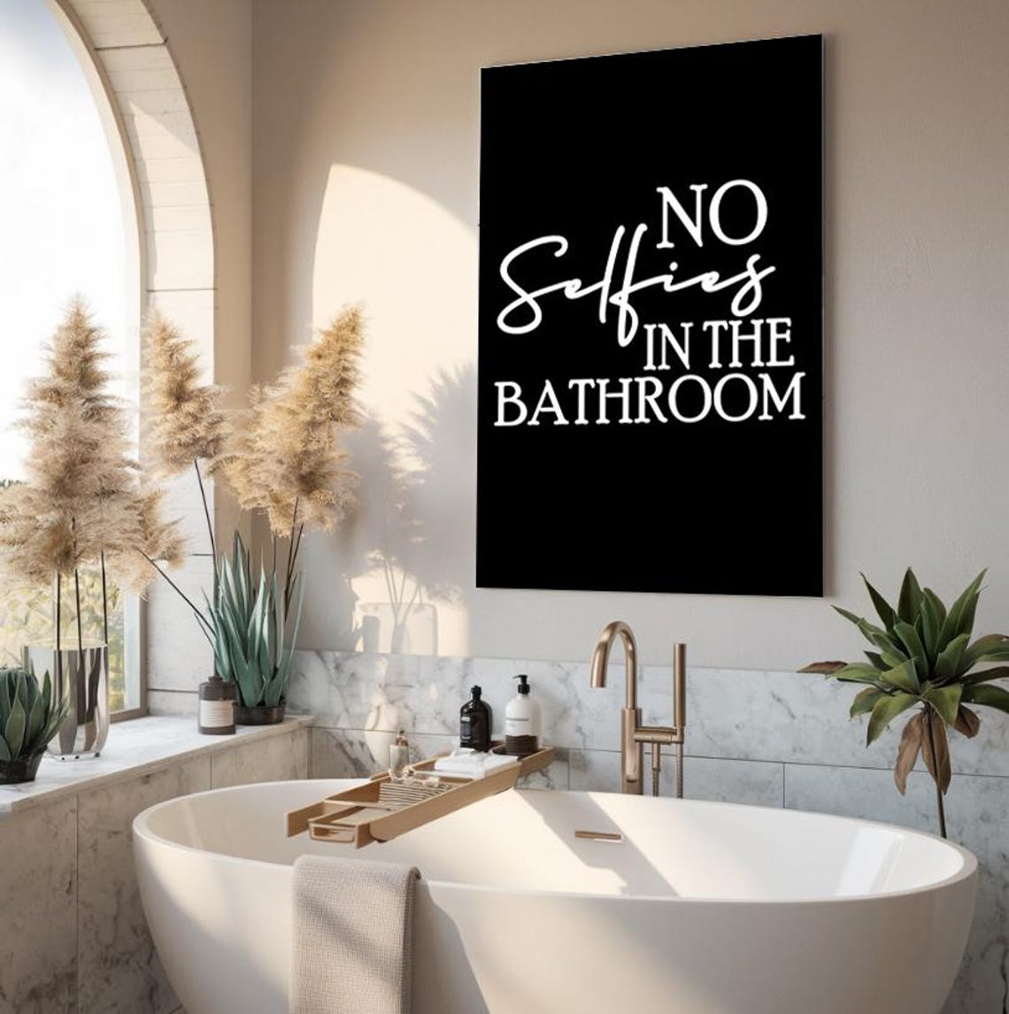 No Selfies In The Bathroom Funny Black And White Quote Poster - Image 3
